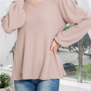 Beige Waffle Knit Top by Perfect Peach